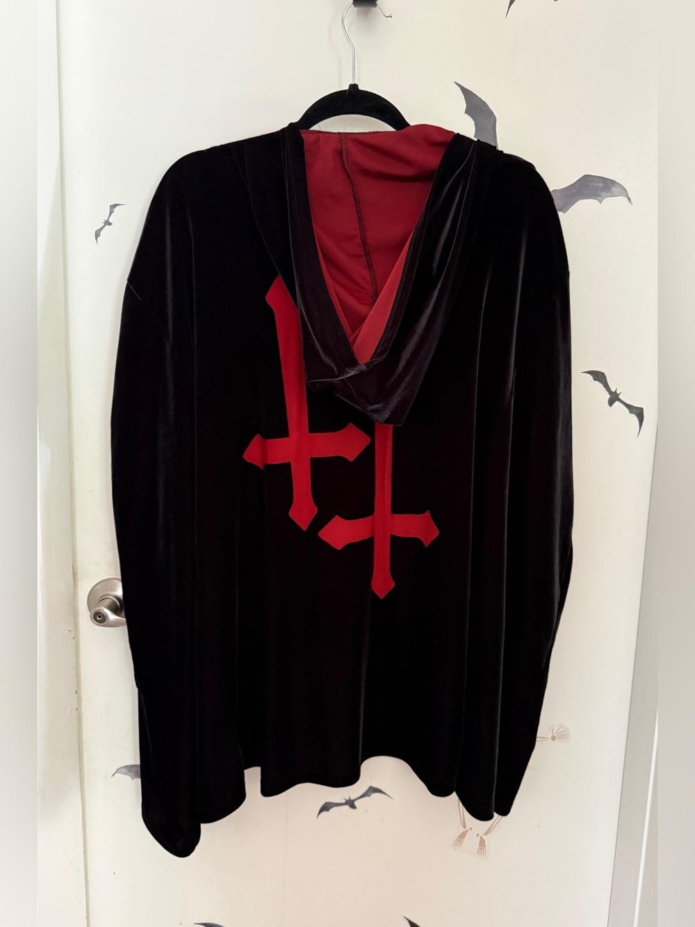 KILLSTAR Twin Temple Black Velvet Hooded Cape Cloak Double Red Cross L - XXL